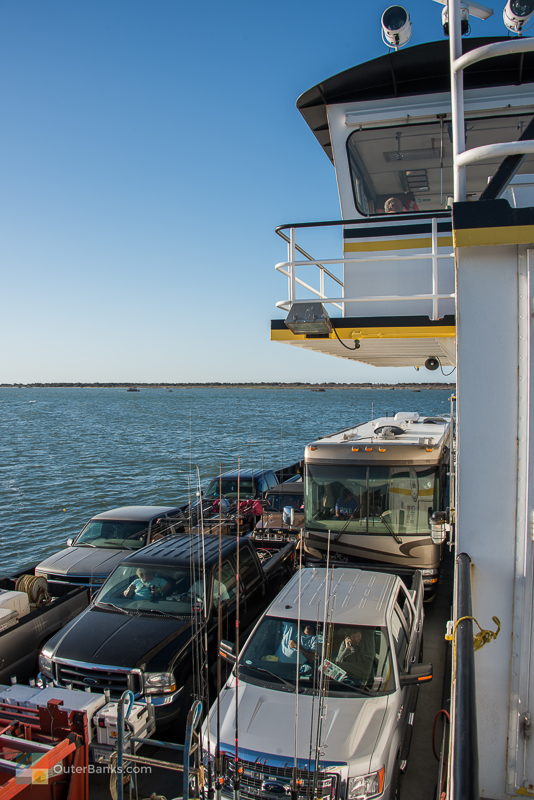 A loaded ferry shuttles visitors - Outer Banks Ferry System