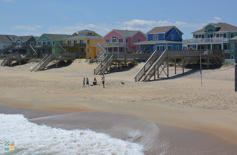 Colorful homes line the beach in Kill Devil Hills