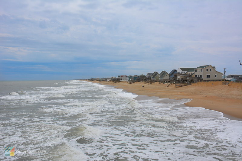Rental homes line the beach in Kitty Hawk
