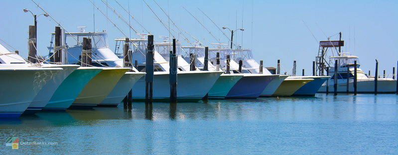 Fishing boats lined up at Oregon Inlet Fishing Center
