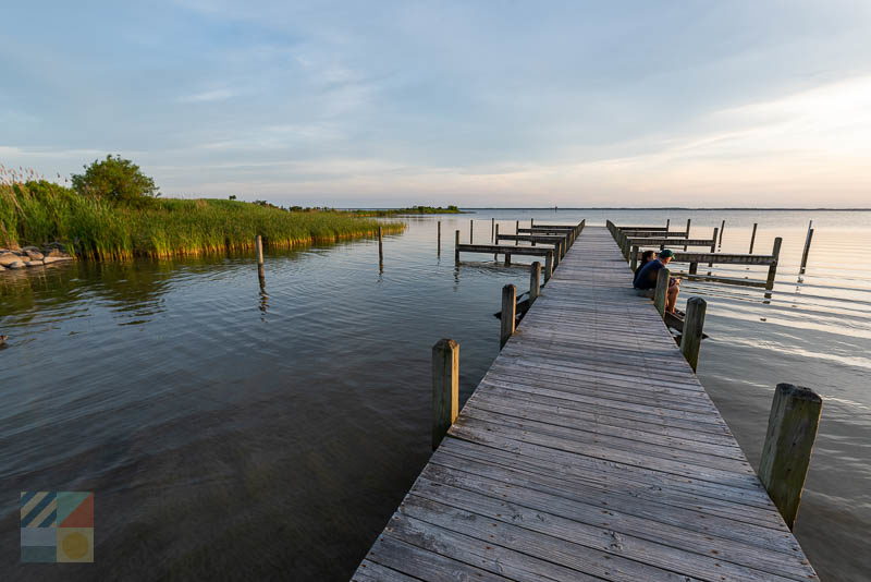 A public dock on Currituck Sound at Historic Corolla Park 