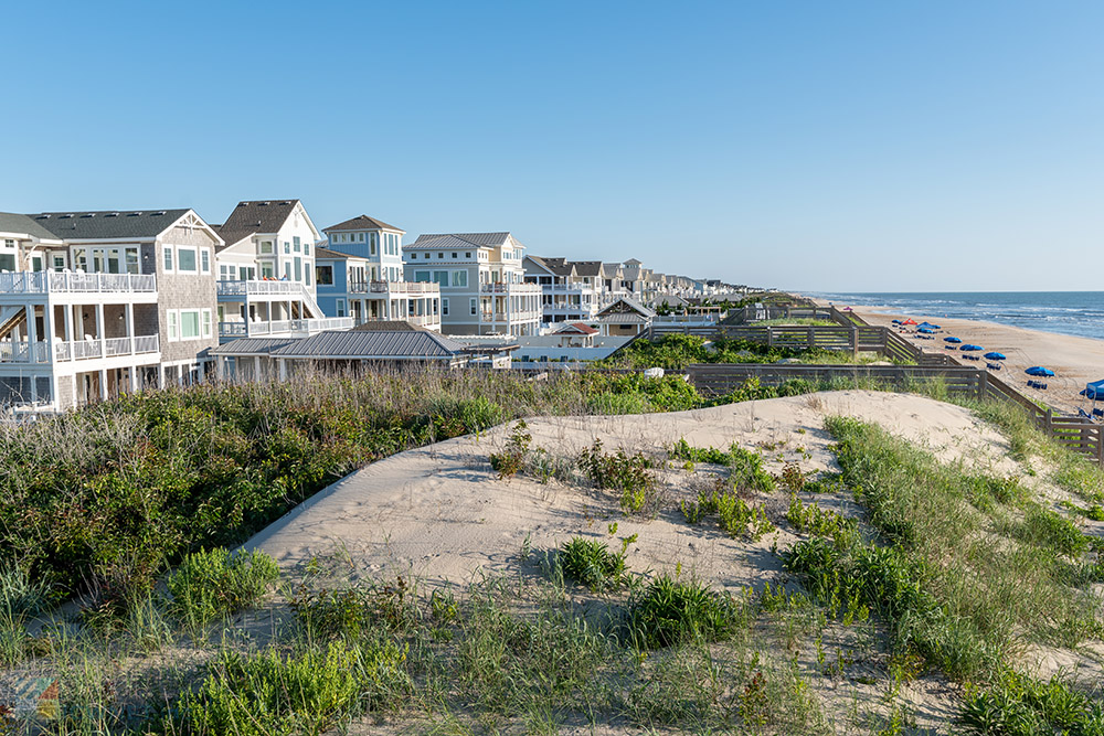 Oceanfront rental homes in Corolla, NC in early morning