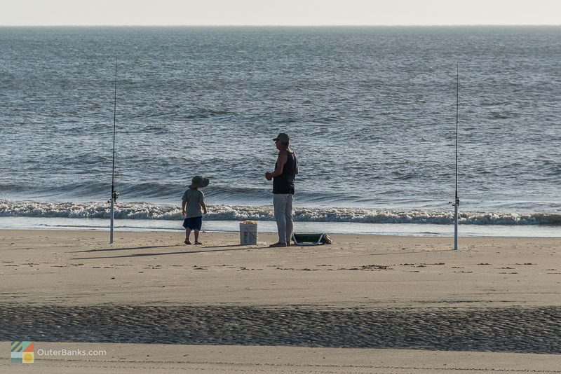 Father son surf fishing on the Outer Banks