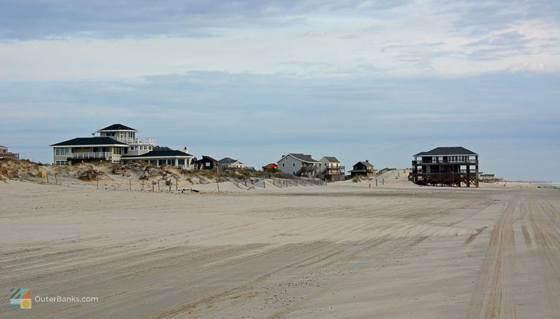 Some oceanfront homes along the beach in Carova