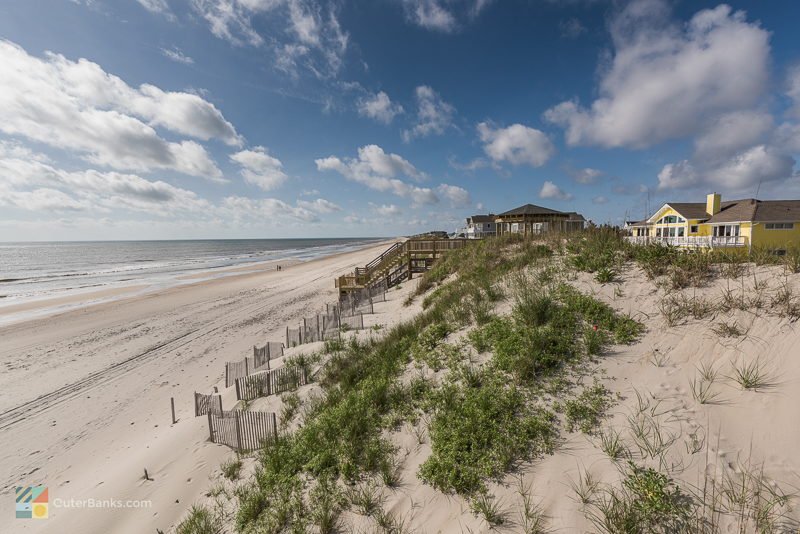 Large homes line the beach in Corolla, NC