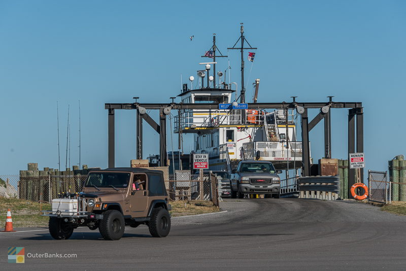A Jeep drives off an Outer Banks ferry