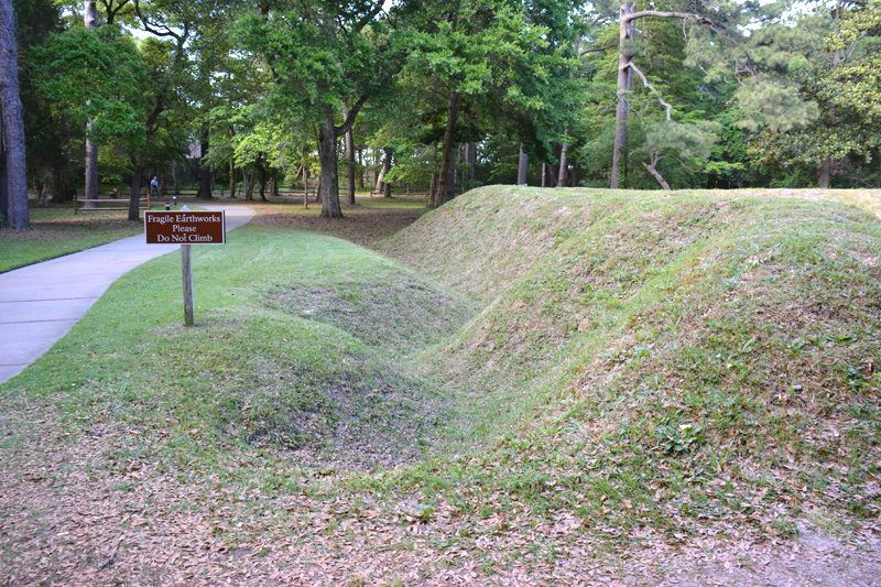 Fort Raleigh National Historic Site - Earthen walls and Do Not Climb sign