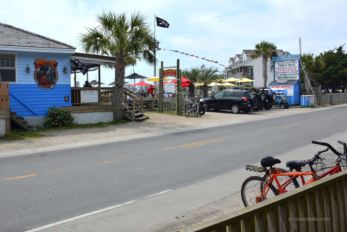 Ocracoke Island restaurant and bike racks