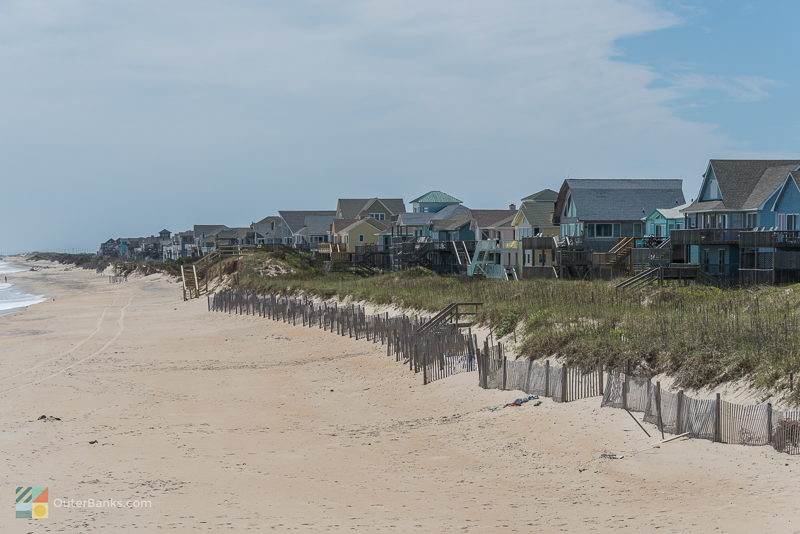 Homes line the beach in Avon, NC