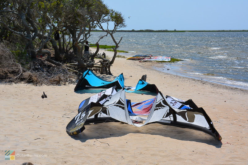 Kiteboards on the Pamlico Sound shore