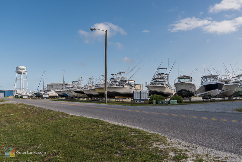 Boats out of the water in Wanchese, NC