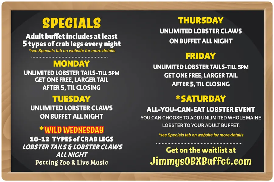 Jimmy's Seafood Buffet specials example