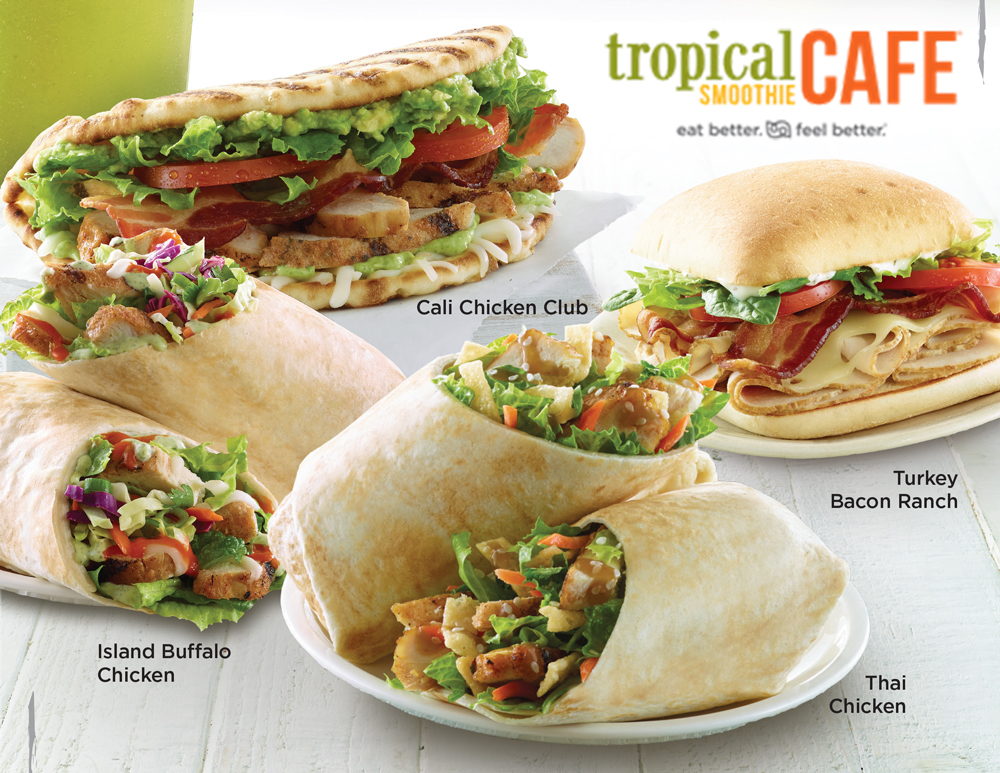 Tropical Smoothie Cafe wraps and sandwiches
