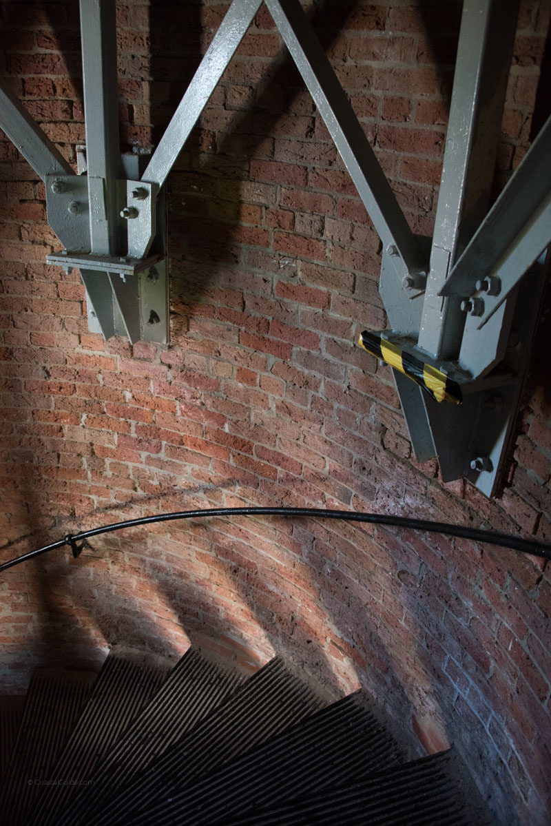 A view of the stairs and brick work inside Cape Lookout Lighthouse
