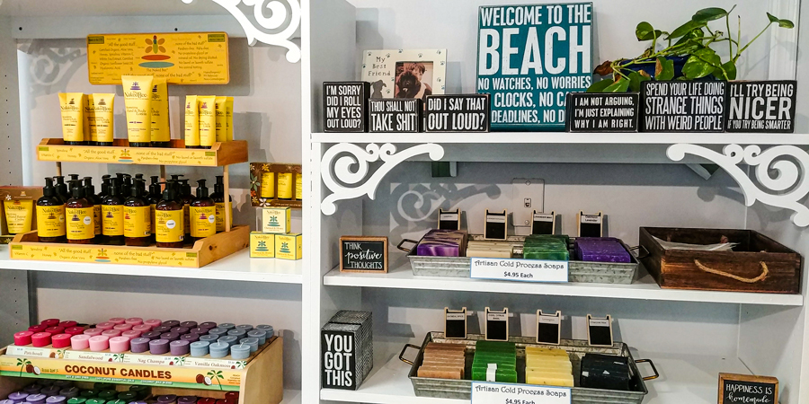 Candles, soaps, and beach decor at The Mystic Jewel