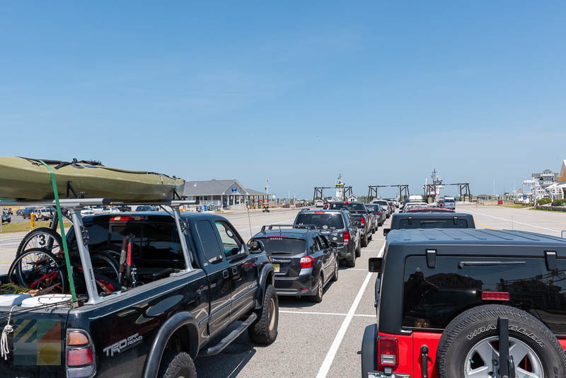 Vehicles line up to board the Hatteras - Ocracoke ferry